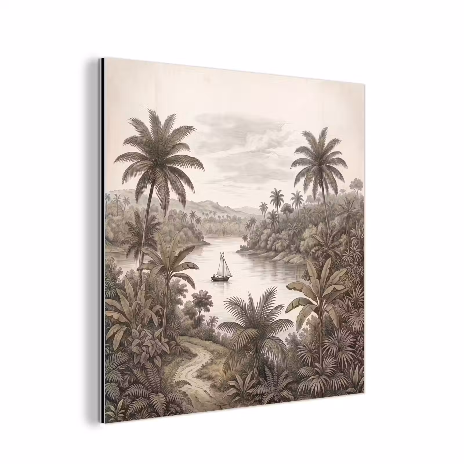 Aluminium schilderij - Landschap - Rivier - Boot - Tropisch - Vintage — 1