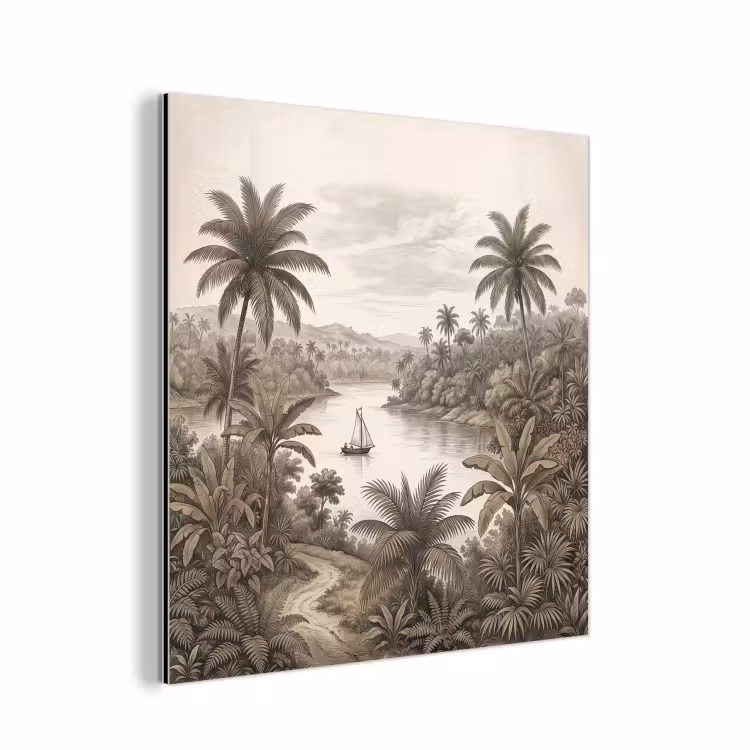 Aluminium schilderij - Landschap - Rivier - Boot - Tropisch - Vintage — 1
