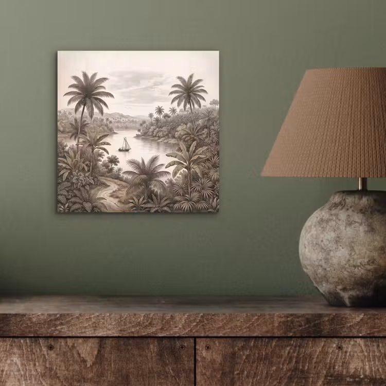 Aluminium schilderij - Landschap - Rivier - Boot - Tropisch - Vintage — 3