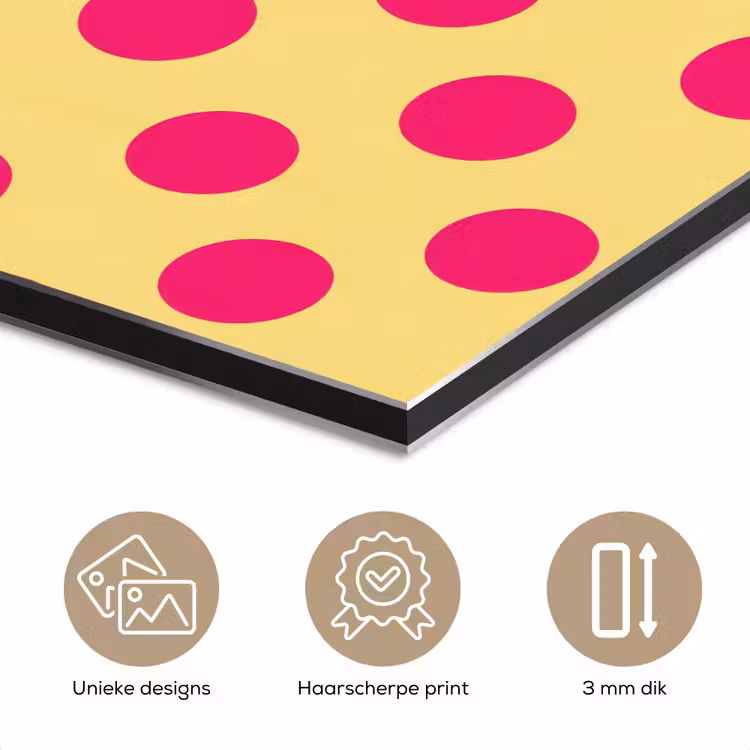 Aluminium schilderij - Roze - Stippen - Geel — 7