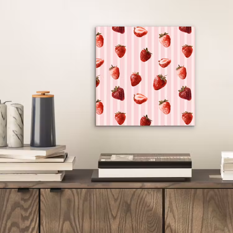 Aluminium schilderij - Strepen - Aardbei - Roze — 2