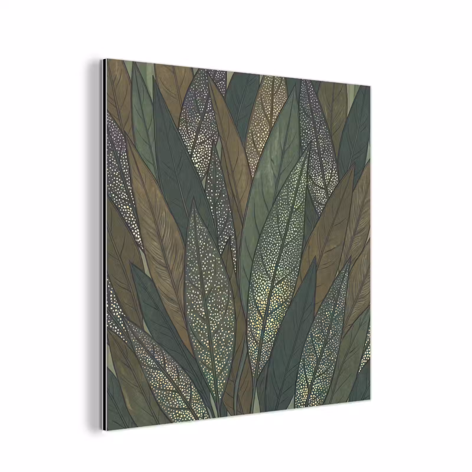 Aluminium schilderij - Bladeren - Patroon - Gestippeld - Natuur - Groen — 1