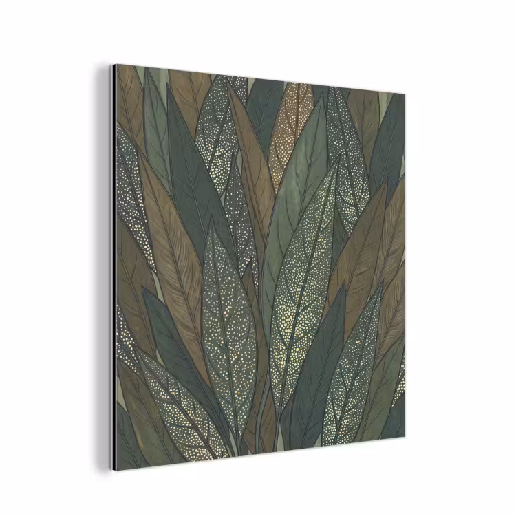 Aluminium schilderij - Bladeren - Patroon - Gestippeld - Natuur - Groen — 1