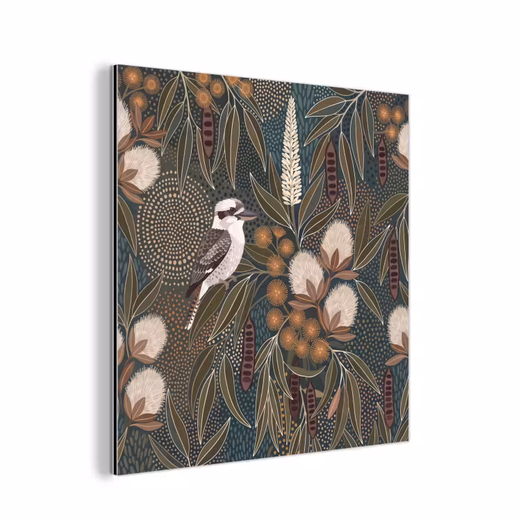 Aluminium schilderij - Vogel - Bladeren - Natuur - Illustratie - Groen — 1