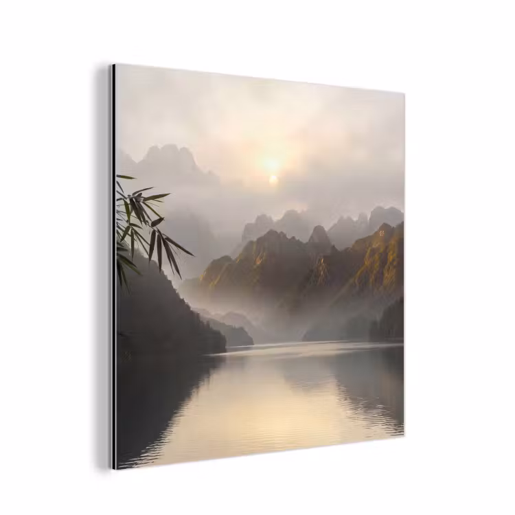 Aluminium schilderij - Bergen - Water - Mist - Natuur - Landschap — 1