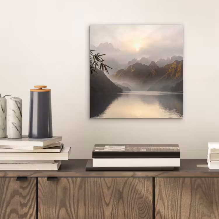 Aluminium schilderij - Bergen - Water - Mist - Natuur - Landschap — 2