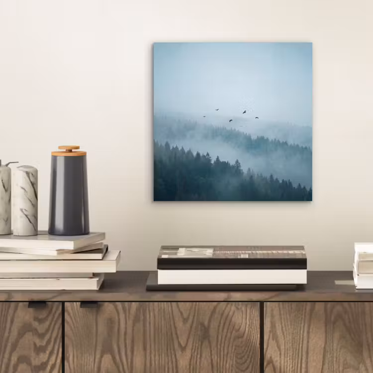 Aluminium schilderij - Bos - Mist - Vogels - Natuur - Groen — 2