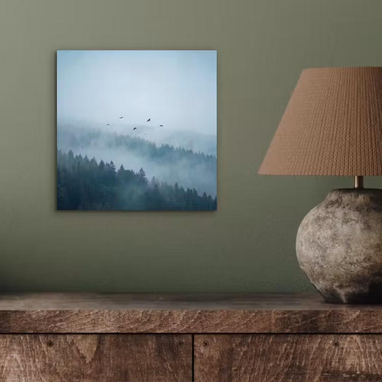 Aluminium schilderij - Bos - Mist - Vogels - Natuur - Groen — 3