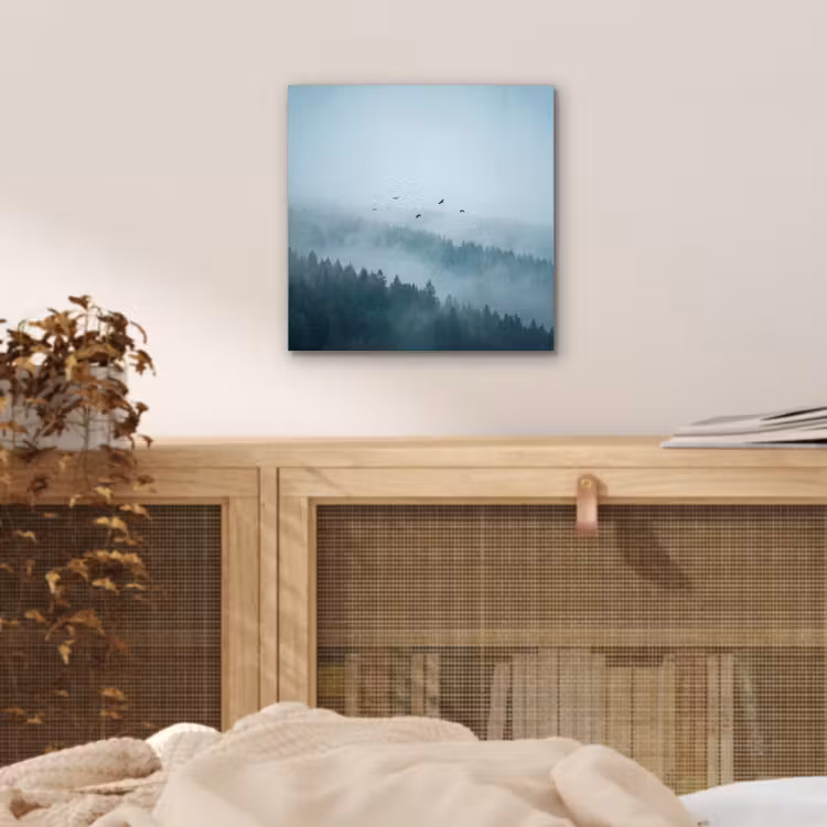 Aluminium schilderij - Bos - Mist - Vogels - Natuur - Groen — 4