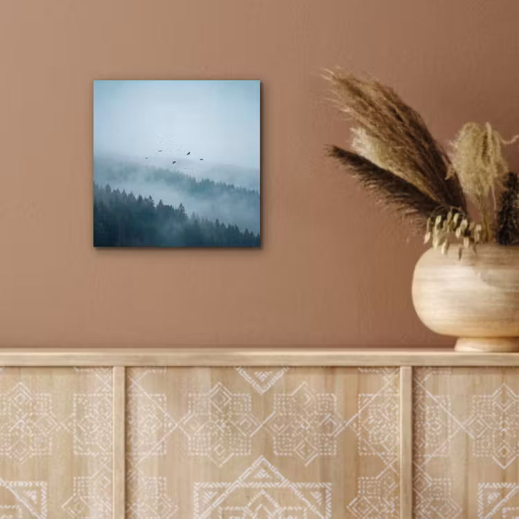 Aluminium schilderij - Bos - Mist - Vogels - Natuur - Groen — 5