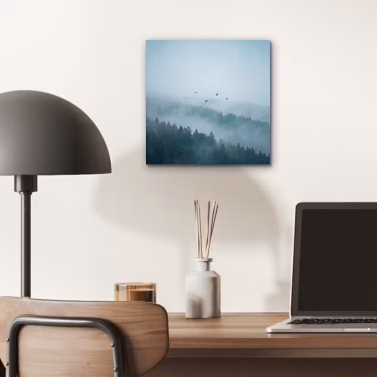 Aluminium schilderij - Bos - Mist - Vogels - Natuur - Groen — 6