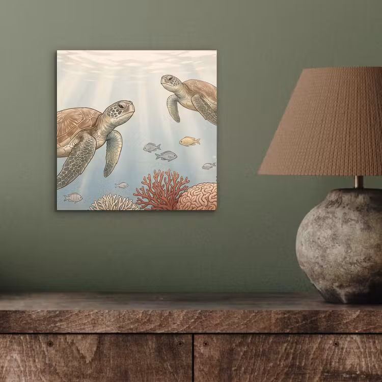 Aluminium schilderij - Schildpad - Onderwater - Natuur - Illustratie — 3