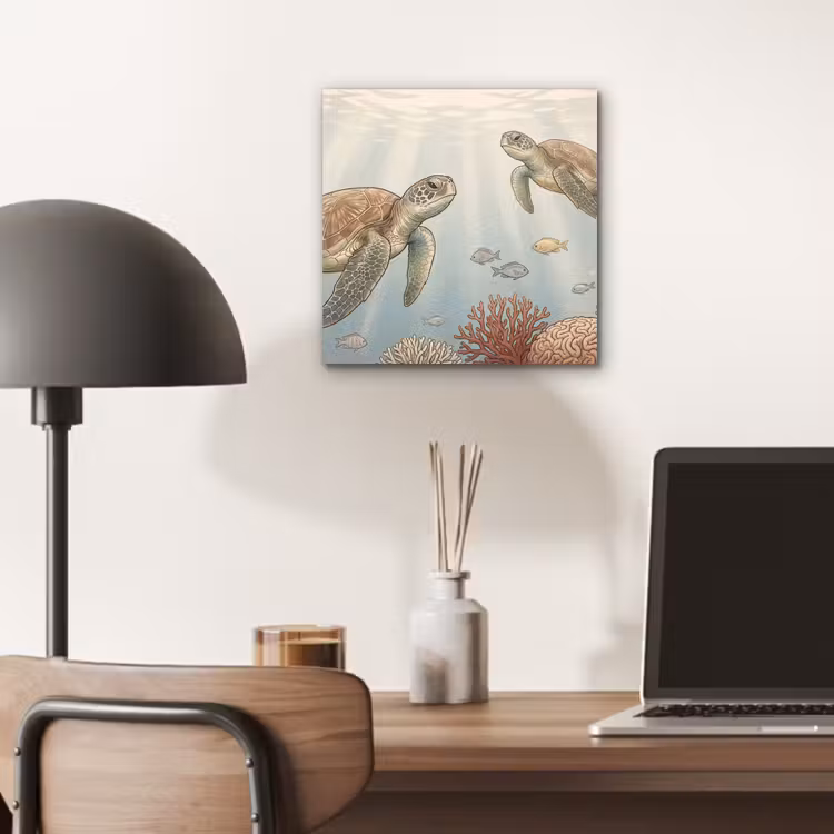 Aluminium schilderij - Schildpad - Onderwater - Natuur - Illustratie — 6