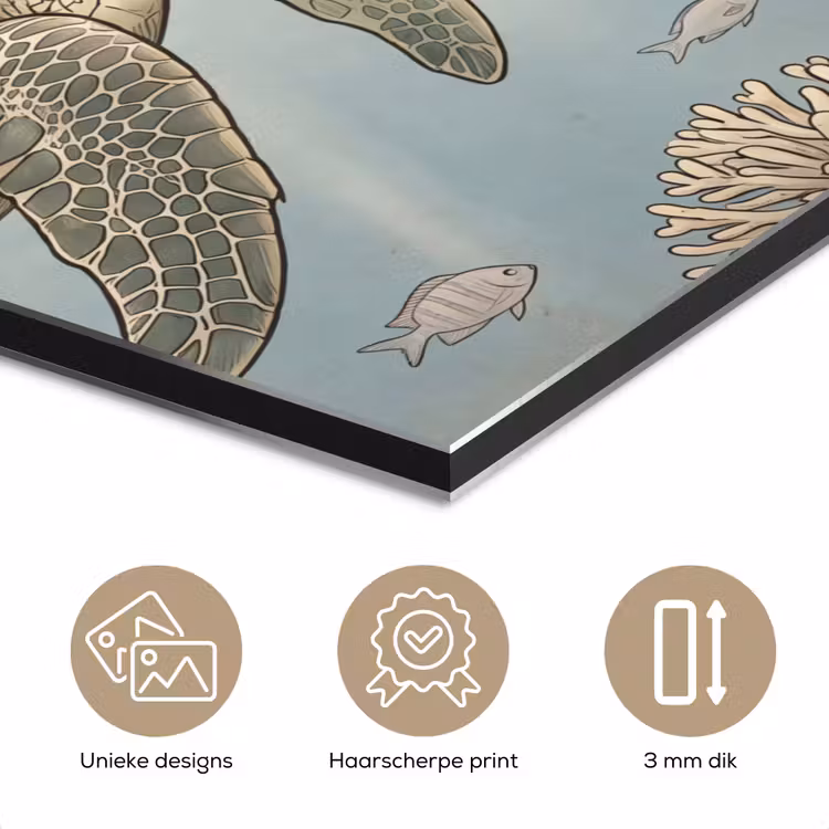 Aluminium schilderij - Schildpad - Onderwater - Natuur - Illustratie — 7