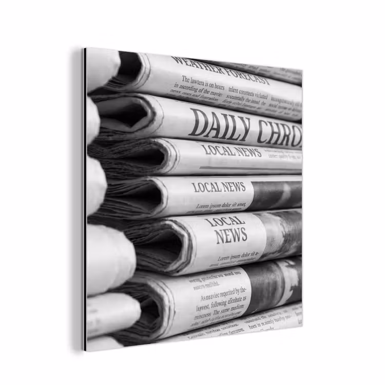 Aluminium schilderij - Krant - Stapel - Nieuws - Zwart-wit - Media — 1