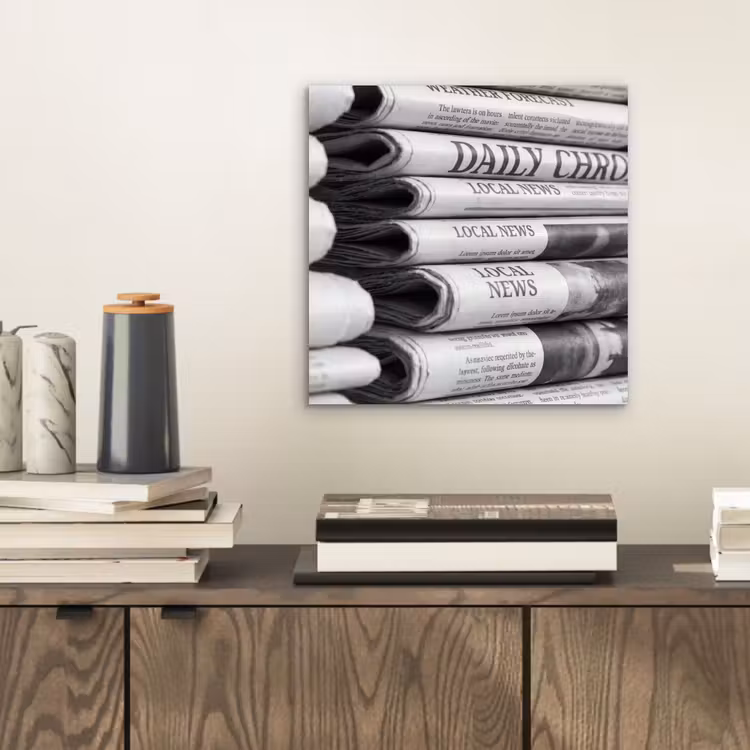 Aluminium schilderij - Krant - Stapel - Nieuws - Zwart-wit - Media — 2