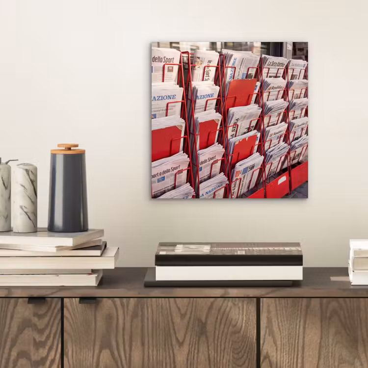 Aluminium schilderij - Kranten - Rek - Stedelijk - Dagelijks leven - Rood — 2