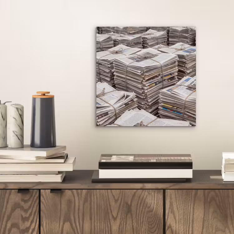 Aluminium schilderij - Kranten - Stapels - Touw - Informatie - Vintage — 2