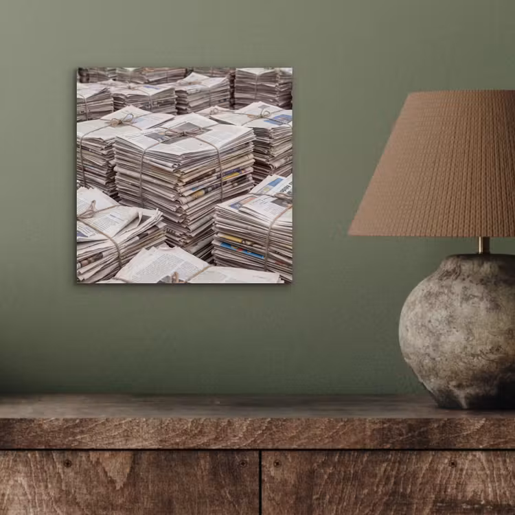 Aluminium schilderij - Kranten - Stapels - Touw - Informatie - Vintage — 3
