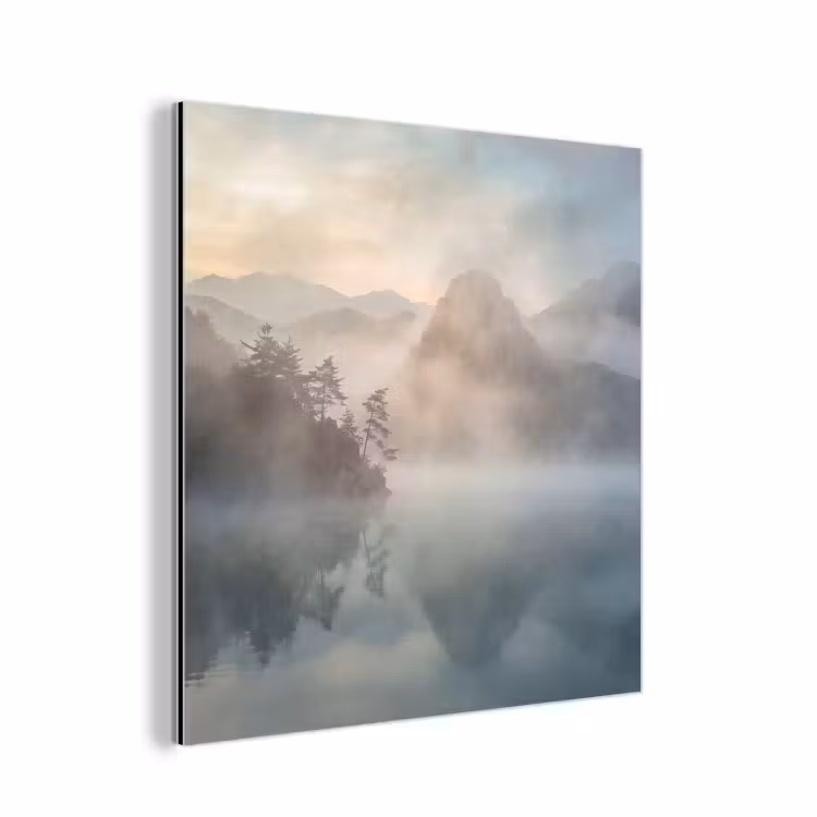 Aluminium schilderij - Landschap - Bergen - Mist - Water - Natuur — 1