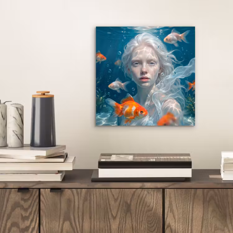 Aluminium schilderij - Mens - Onderwater - Vis - Modern - Blauw — 2