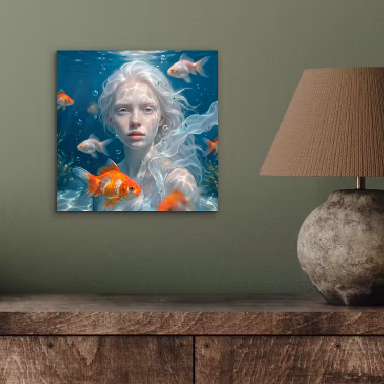 Aluminium schilderij - Mens - Onderwater - Vis - Modern - Blauw — 3