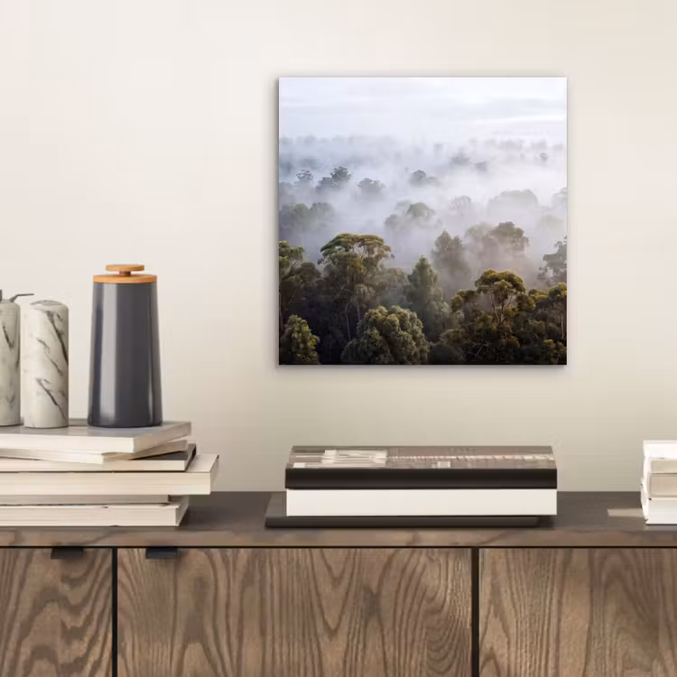 Aluminium schilderij - Natuur - Mist - Bos - Ochtend - Goud — 2