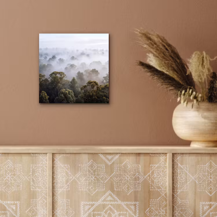 Aluminium schilderij - Natuur - Mist - Bos - Ochtend - Goud — 5