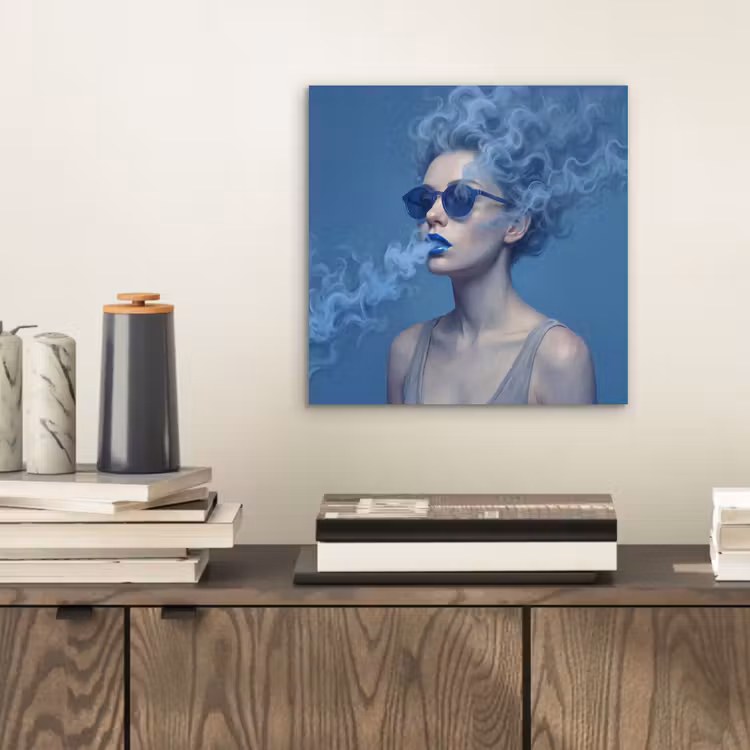 Aluminium schilderij - Portret - Zonnebril - Rook - Abstract - Blauw — 2