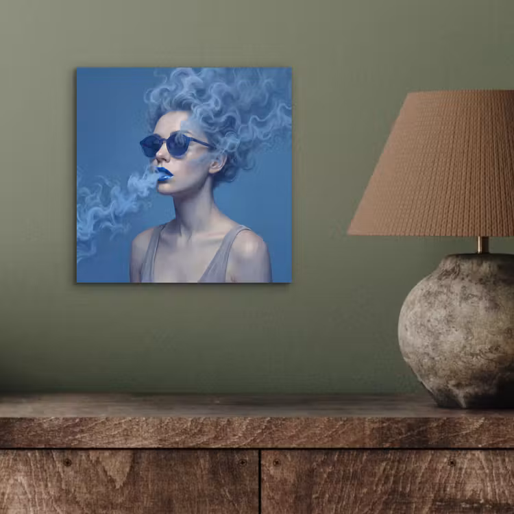 Aluminium schilderij - Portret - Zonnebril - Rook - Abstract - Blauw — 3