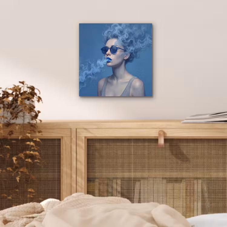 Aluminium schilderij - Portret - Zonnebril - Rook - Abstract - Blauw — 4