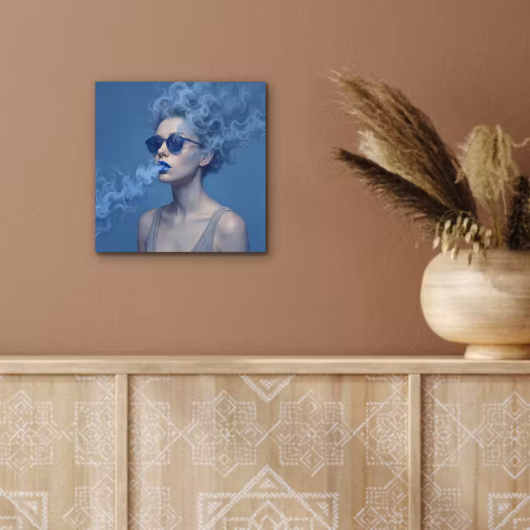 Aluminium schilderij - Portret - Zonnebril - Rook - Abstract - Blauw — 5