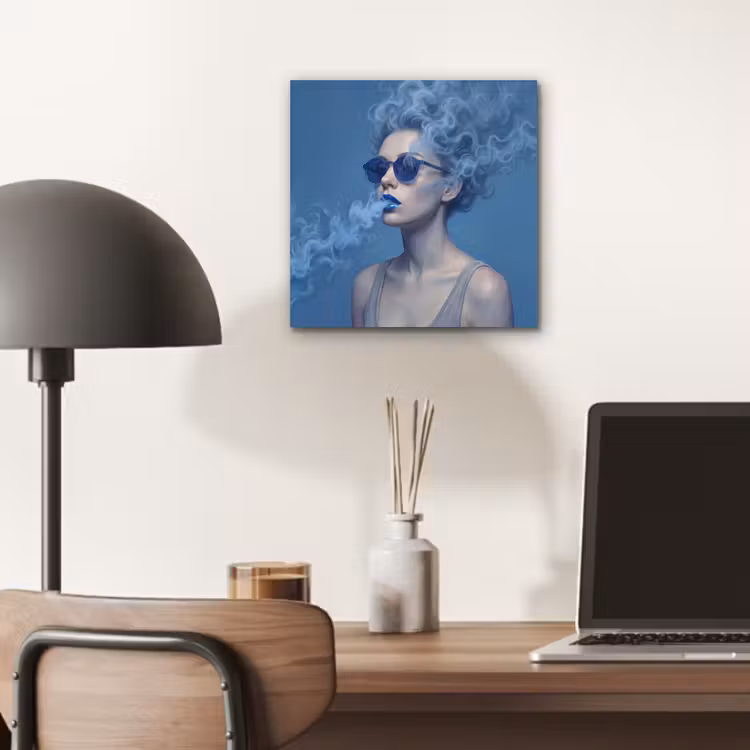 Aluminium schilderij - Portret - Zonnebril - Rook - Abstract - Blauw — 6