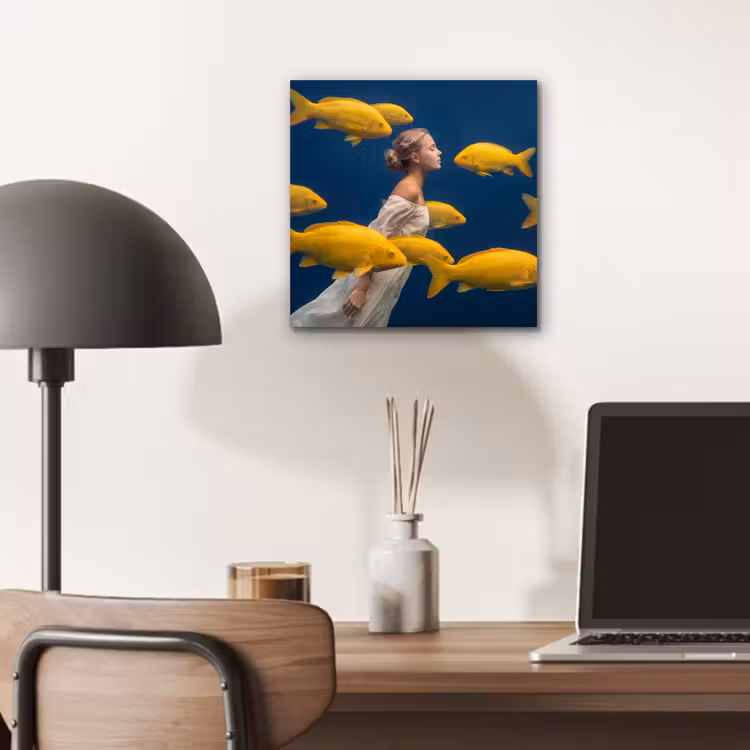 Aluminium schilderij - Vrouw - Vis - Water - Natuur - Geel — 6