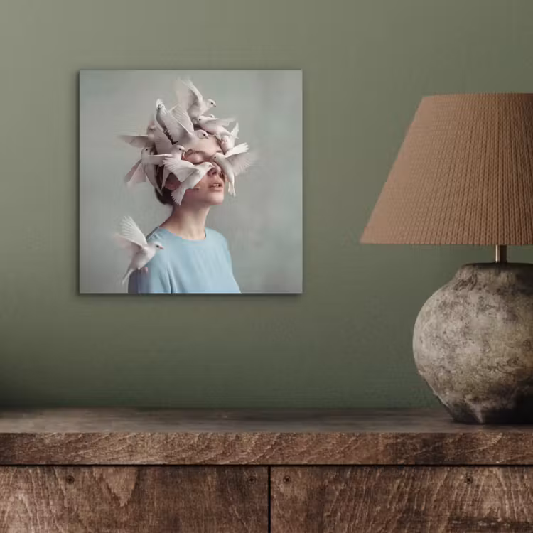 Aluminium schilderij - Vrouw - Vogels - Abstract - Modern - Wit — 3