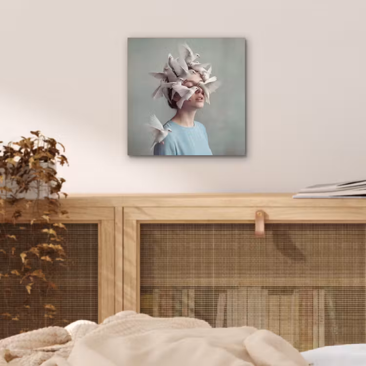 Aluminium schilderij - Vrouw - Vogels - Abstract - Modern - Wit — 4