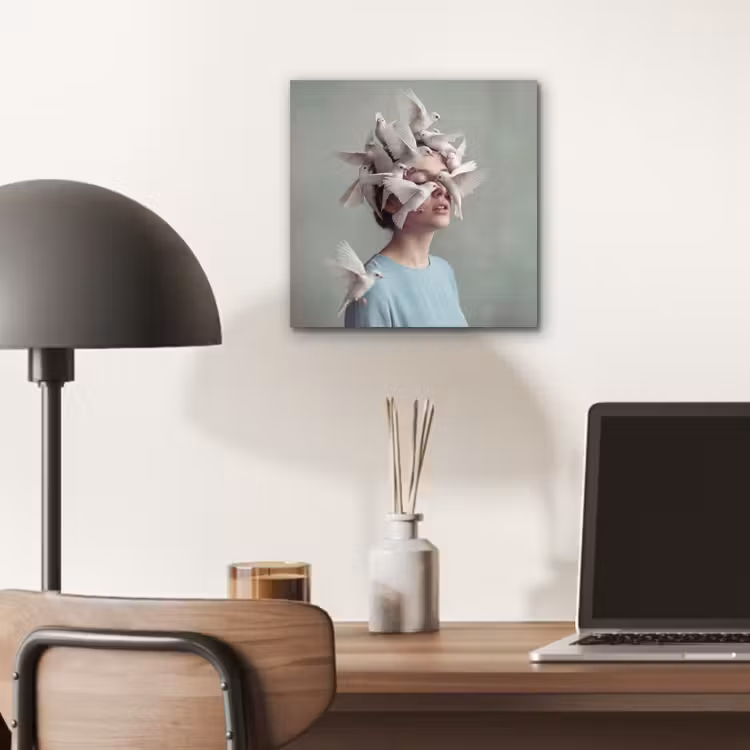 Aluminium schilderij - Vrouw - Vogels - Abstract - Modern - Wit — 6