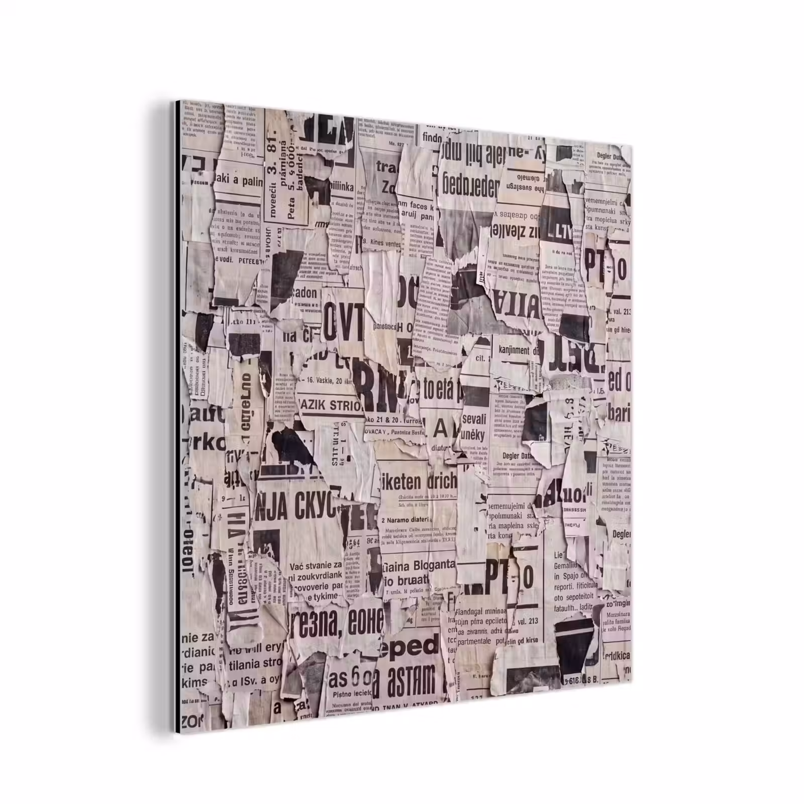 Aluminium schilderij - Krant - Gescheurd - Textuur - Abstract - Zwart-wit — 1