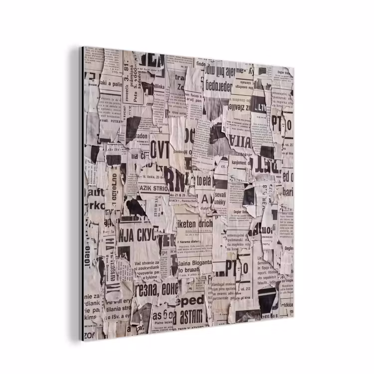 Aluminium schilderij - Krant - Gescheurd - Textuur - Abstract - Zwart-wit — 1