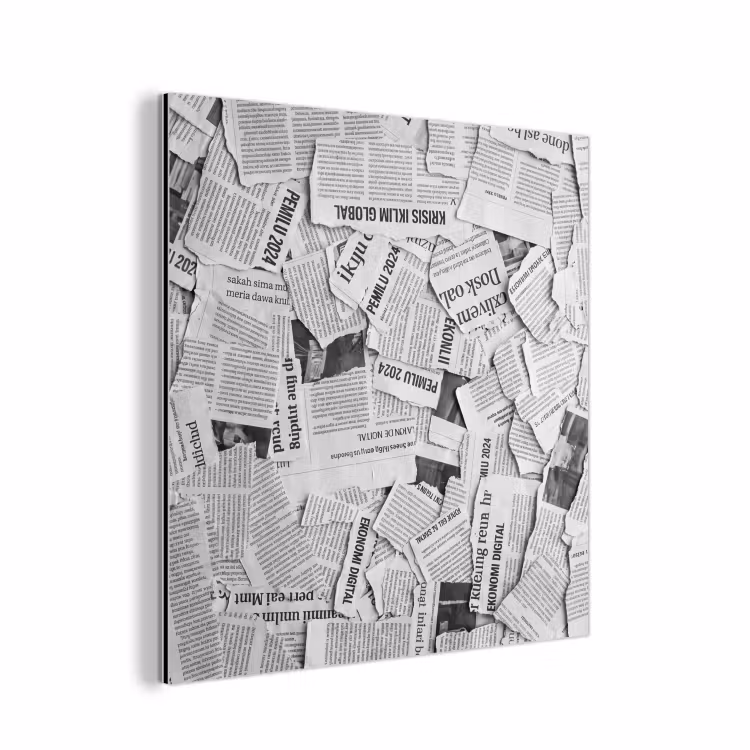Aluminium schilderij - Krant - Versnipperd - Textuur - Zwart-wit - Abstract — 1