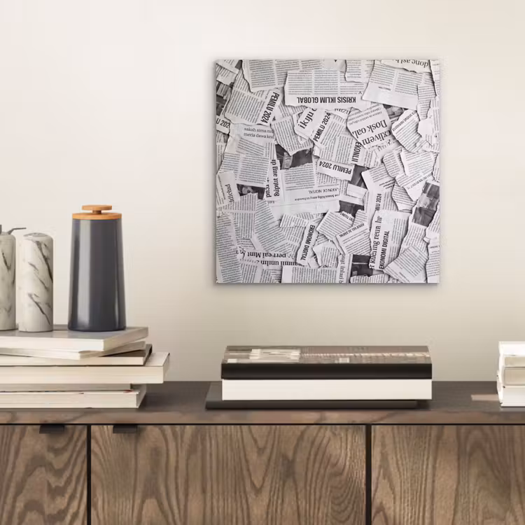 Aluminium schilderij - Krant - Versnipperd - Textuur - Zwart-wit - Abstract — 2