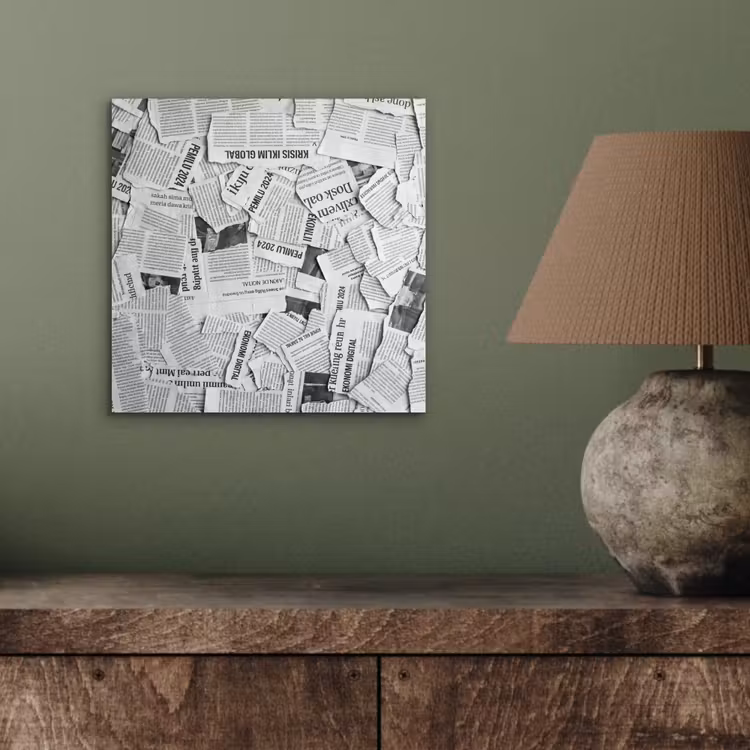 Aluminium schilderij - Krant - Versnipperd - Textuur - Zwart-wit - Abstract — 3