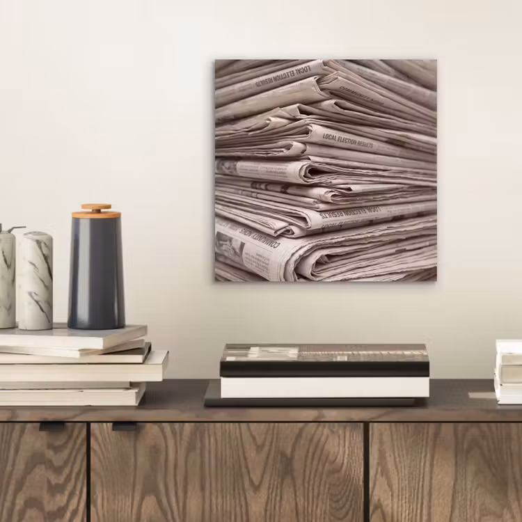 Aluminium schilderij - Kranten - Stapel - Nieuws - Vintage - Beige — 2