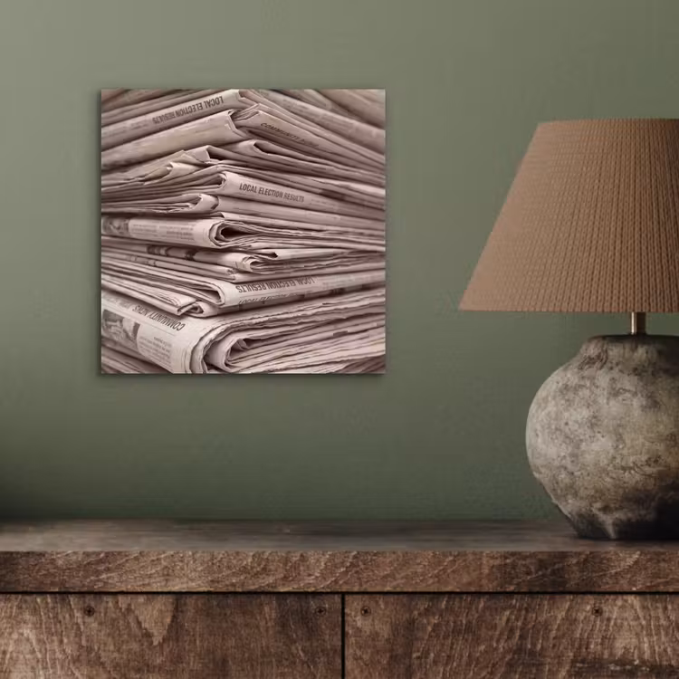 Aluminium schilderij - Kranten - Stapel - Nieuws - Vintage - Beige — 3