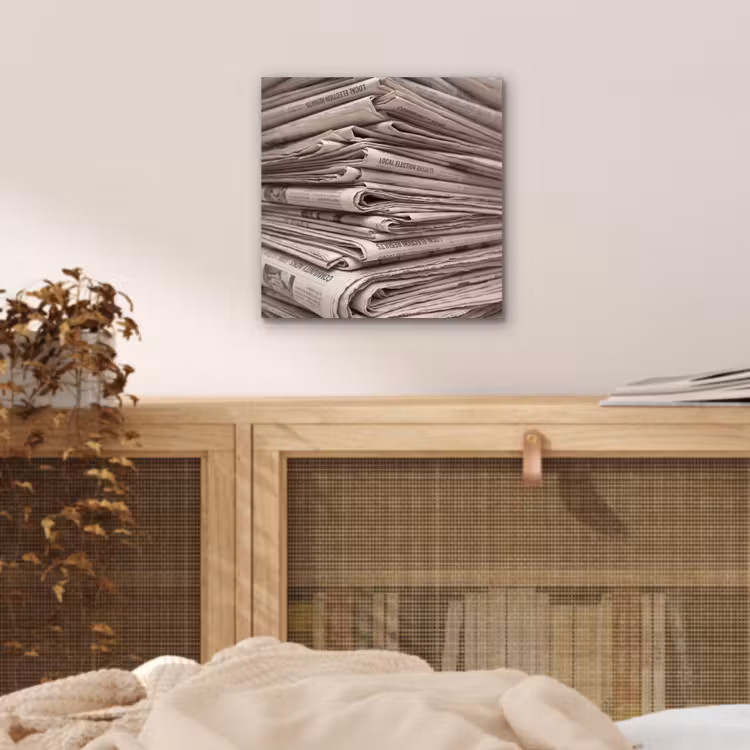 Aluminium schilderij - Kranten - Stapel - Nieuws - Vintage - Beige — 4
