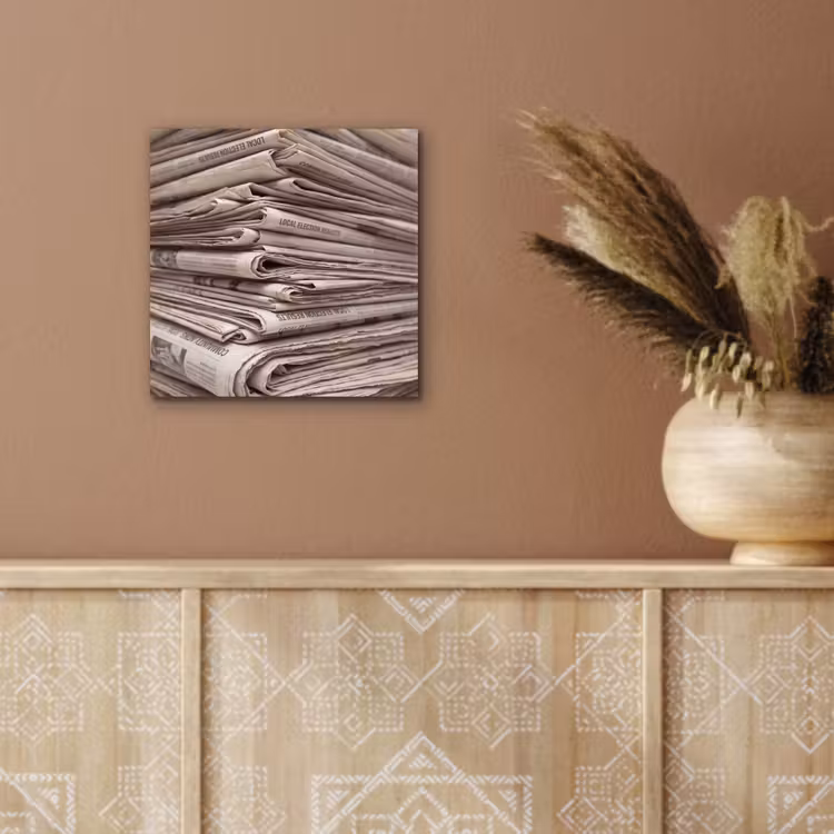 Aluminium schilderij - Kranten - Stapel - Nieuws - Vintage - Beige — 5