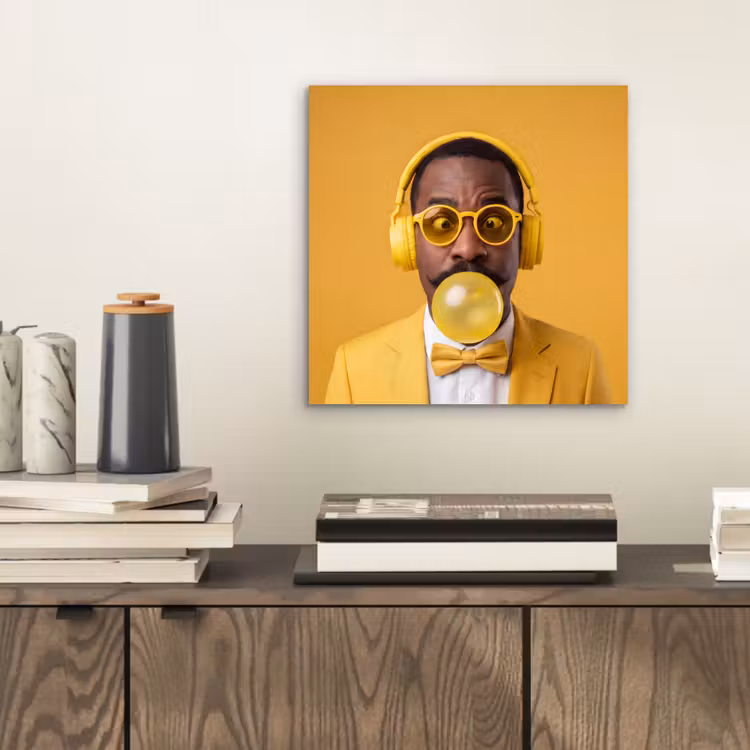 Aluminium schilderij - Man - Bubblegum - Portret - Geel - Modern — 2