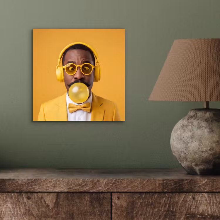 Aluminium schilderij - Man - Bubblegum - Portret - Geel - Modern — 3