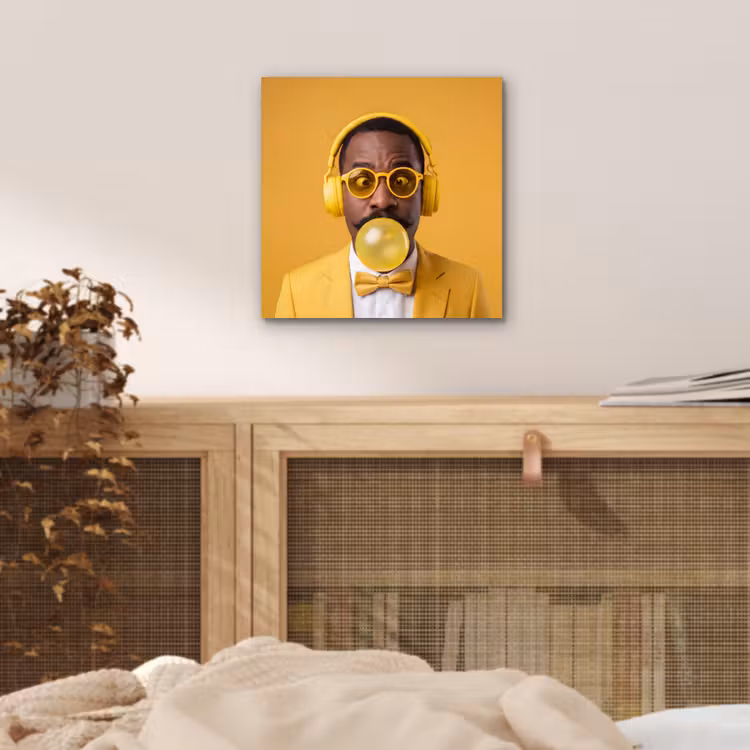 Aluminium schilderij - Man - Bubblegum - Portret - Geel - Modern — 4