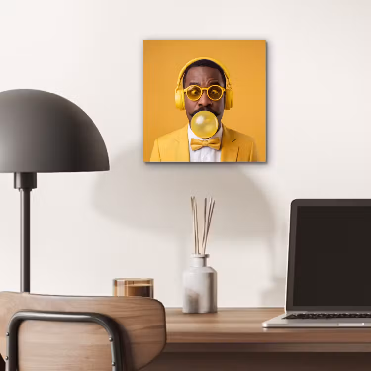 Aluminium schilderij - Man - Bubblegum - Portret - Geel - Modern — 6